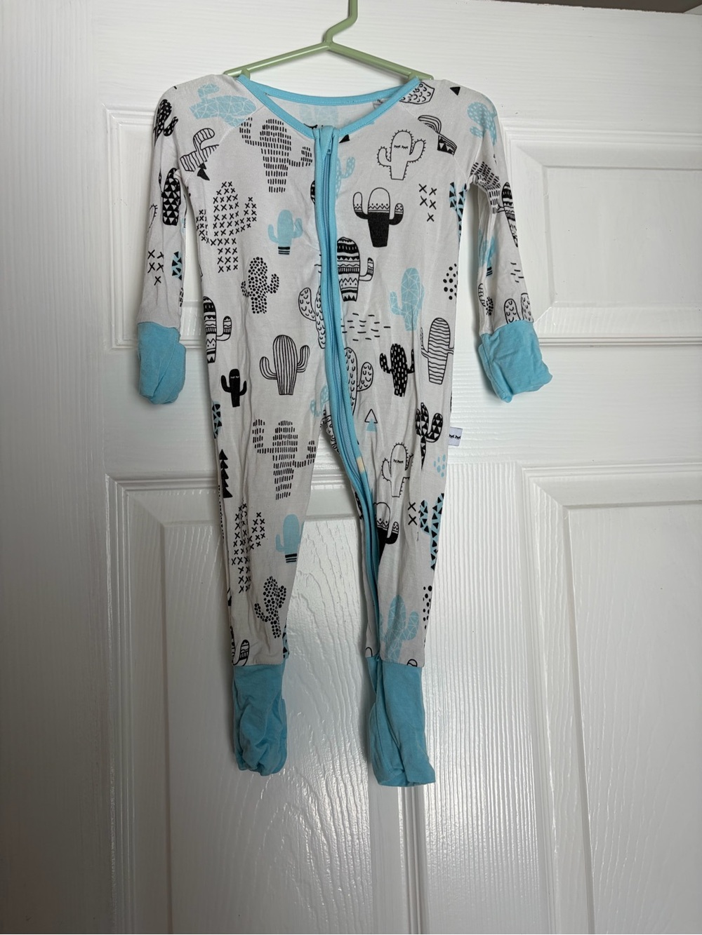 Little Sleepies Baby Cactus Print One-Piece Footed Pajamas - Light Blue & White